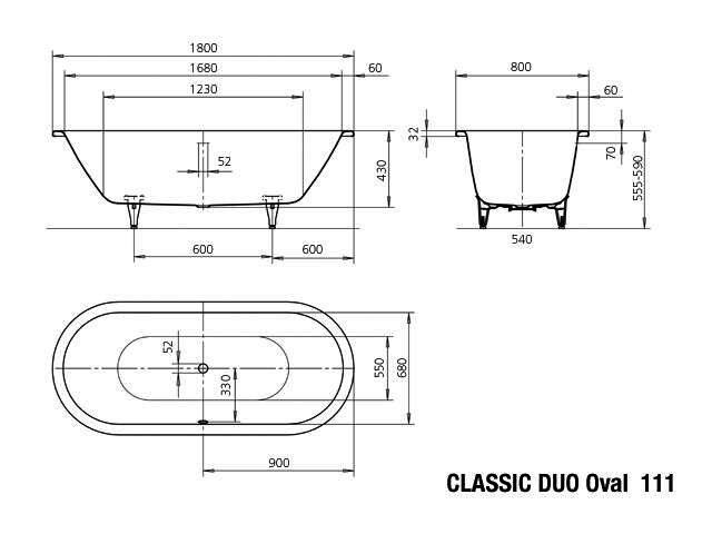 KA BW CLASSIC DUO OVAL Mod.111,1800x800 mm,pergamon
