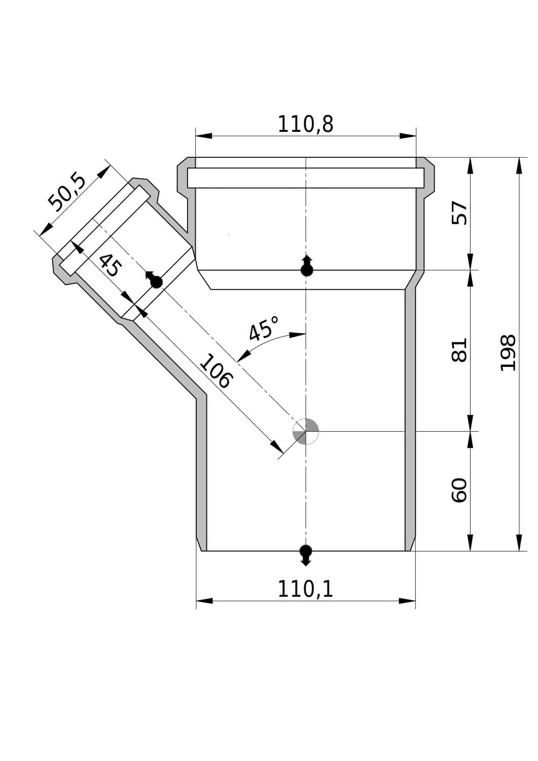 Wavin Abzweig AS+ DN 100x50 45 Grad
