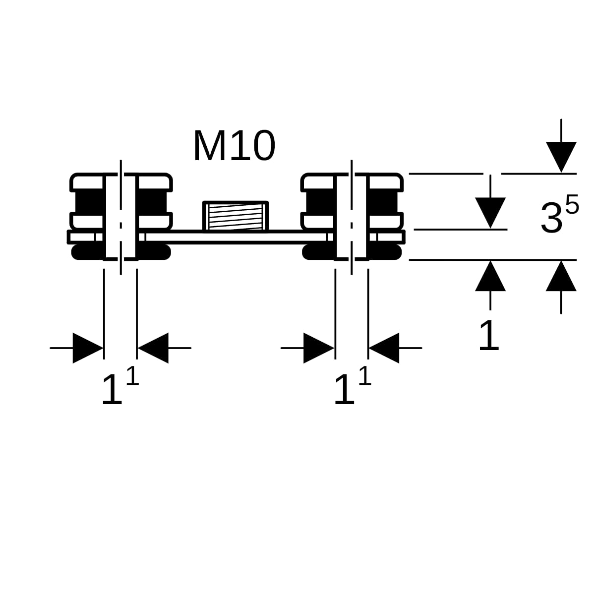 Geberit Grundplatte eckig 2-Loch mit Gewindemuffe M10