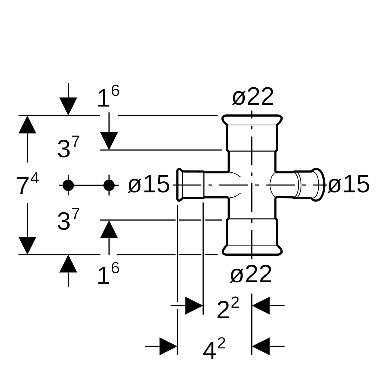 Geberit Mapress C-Stahl Kreuzstück 30Gr d22-15 verzinkt
