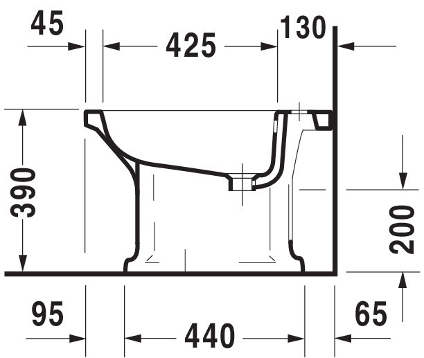 DU Stand-Bidet 1930 600 mm mit ÜL, mit HLB, 1 HL, weiß