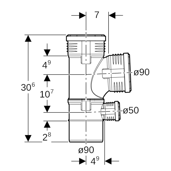 Geberit Silent-PP Kombiabzweig 87,5Gr d90/90/50