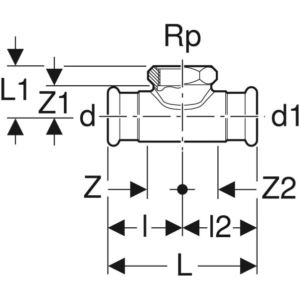 Geberit Mapress Kupfer T-Stück mit IG (Gas) d18-Rp1/2-18