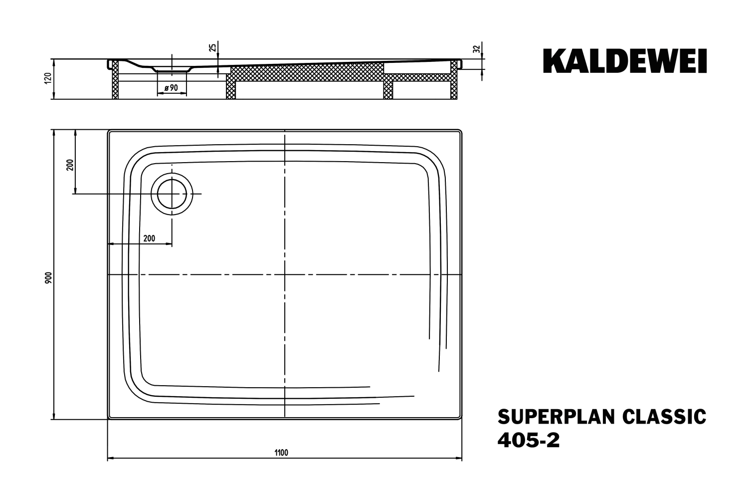 KA DW SUPERPLAN CLASSIC mit Wannenträger Mod.405-2,900x1100mm,alpwe,VAS,m. WT