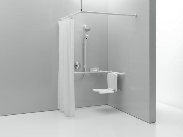 HEWI VH-Stange Ser 801,A1/2:1183,kürzb, 24 Ringe, Deckenabh. A:500 reinweiß