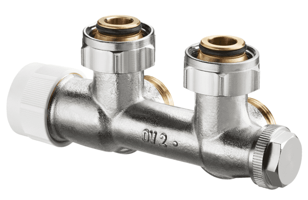 OVENTROP-Anschlussarmatur "Multiblock T" 3/4"ÜM x 3/4"AG, 2-Rohr, Messing, Eck