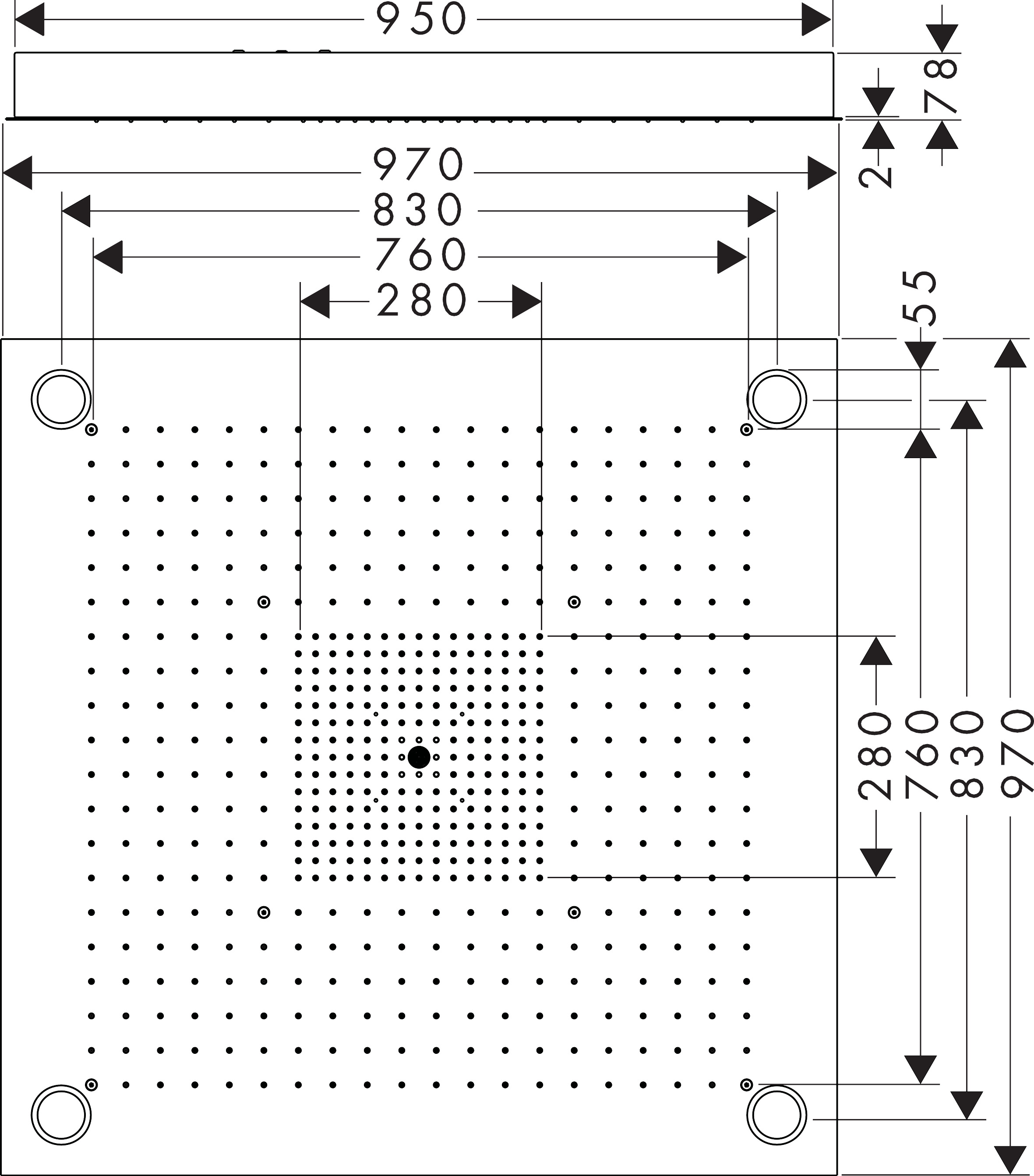 Hansgrohe Kopfbrause Axor Starck ShowerHeaven 970x970mm edelstahl mit Licht