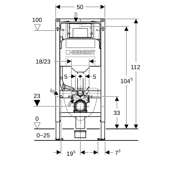 Geberit Duofix Element f. WWC, 112 cm Sigma UP-SPK 12cm, Power & Connect Box