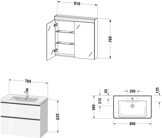 Duravit D-Neo Möbel-Set wandh. 800x480mm WT,WTU Ausz 1,SBK 1,SPS ,Weiß Matt