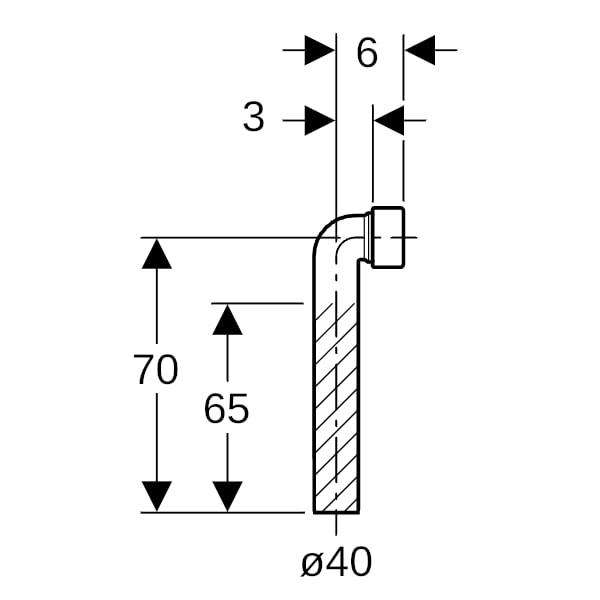 Geberit Anschlussbogen 90g weiß mit Quetschverschraubung d40
