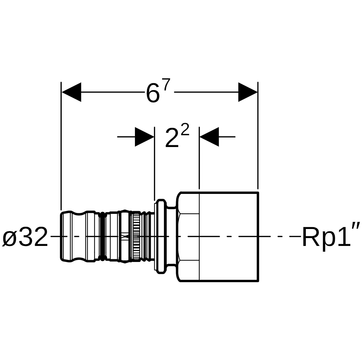Geberit Mepla Übergang mit IG Rg d32-Rp1