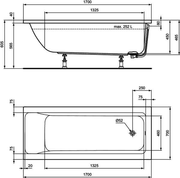 IS Körperform-Badewanne Connect Air, 1700x700x475mm, Weiß