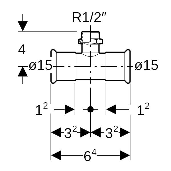 Geberit Mapress Edelstahl T-Stück mit AG d15-R1/2-15
