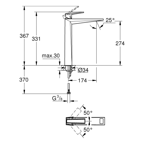 GROHE EH-WT-Batt. Allure Bril. PC 24419 XL-Size Gr. VN-Caesarst. hard grap. geb.