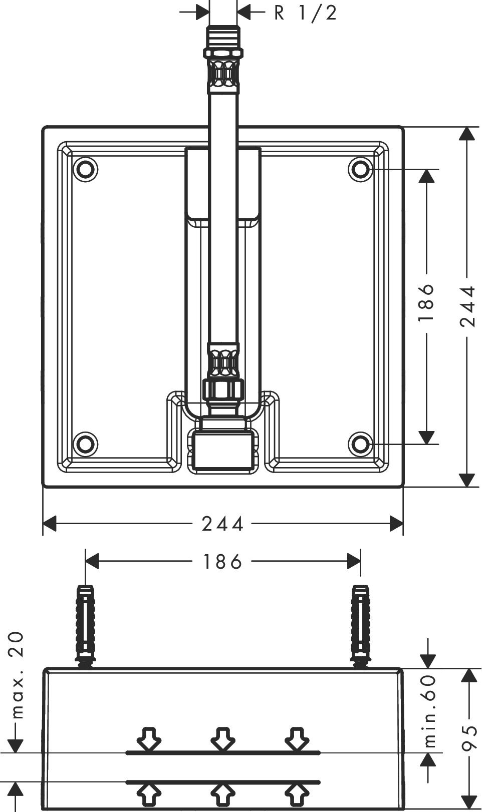 Hansgrohe Kopfbrause Raindance 260x260mm Grundset