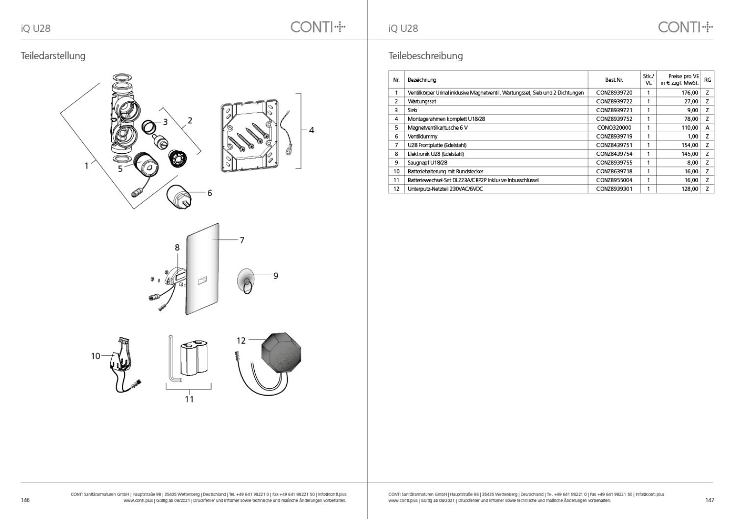 CONTI+ iQ el. IR Urinalarm. Vcon. UP Edelst. Touch U28
