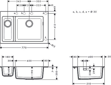 Hansgrohe Einbauspüle 180x450  S510-F635 graphitschwarz