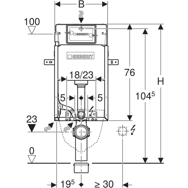 Geberit Kombifix Element für WWC, 108 cm mit Delta UP-SPK 12 cm