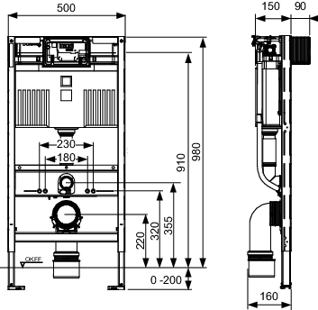 TECEprofil WC-Modul mit Uni-Spülkasten, Bauhöhe 980 mm